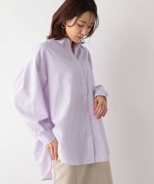 長袖シャツ 長袖 ブラウス ホワイト シャツ 白 新品タグ付き お手入れらくらくフレンチリネンシャツ 春服 ストライプ パープル