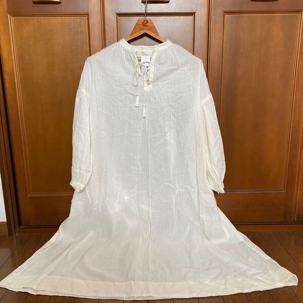 新品 【h.b】エイチビー インド製・綿100% ロングシャツワンピース LL