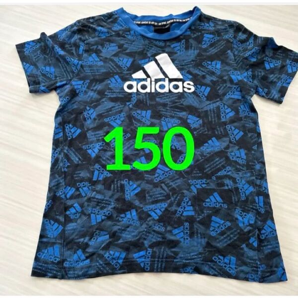 アディダス☆Tシャツ☆150cm☆半袖☆総柄☆ブルー☆青☆キッズ☆adidas☆フットサル ブルー☆サッカー☆野球☆スポーツ