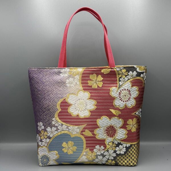 着物 帯 帯締め ハンドメイド トートバッグ リメイク 桜 舞桜文 正絹