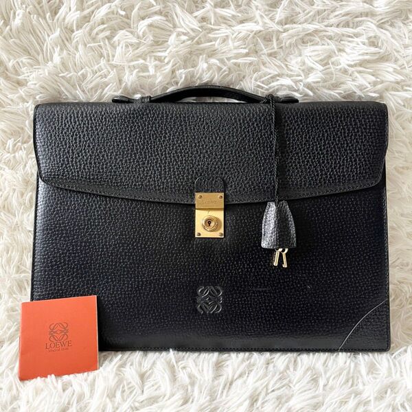 LOEWE ロエベ ビジネスバッグ アナグラム ロゴ ブリーフケース 黒 レザー 鍵