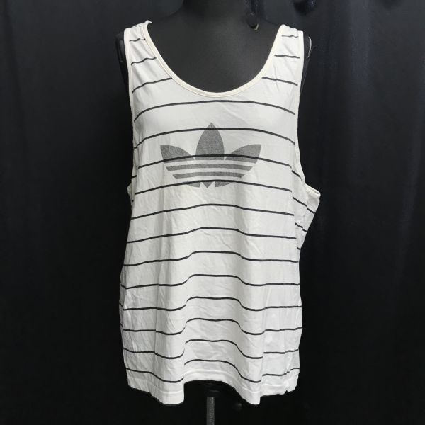 adidas/アディダス★タンクトップ【O/レディースXL程度/ボーダー柄/白/white】ビッグロゴ/トレフォイル/Tops/Shirts◆BH992