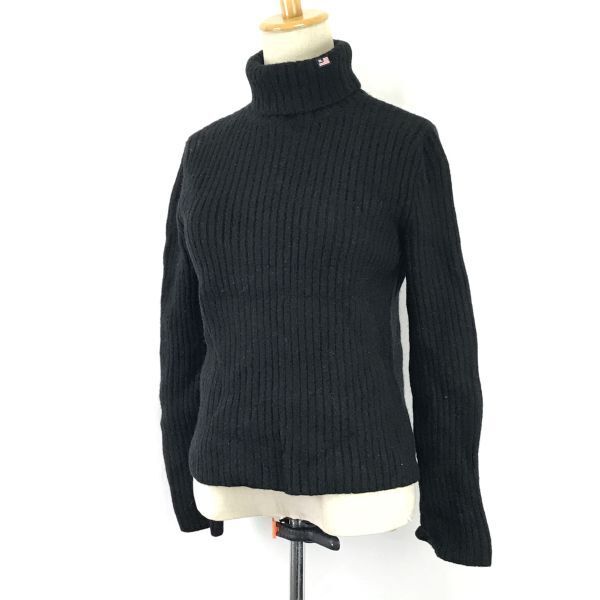 美品★ラルフローレン/POLO JEANS.CO/RALPH LAUREN★ウール/タートルネックセーター【レディースL/黒/black】インパクト21/Tops◆TBH995