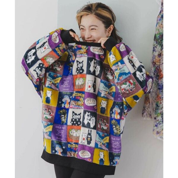 スカラー パリティ ScoLar キャラパッチワーク柄フランネル プルオーバー (ブラック)新品 未使用 ユニセックス 男女兼用