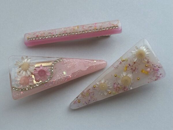 レジン ハンドメイド ヘアクリップ ピンク系3点セット