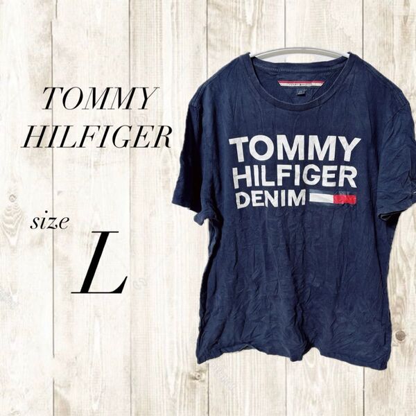 TOMMY HILFIGER DENIM Tシャツ メンズ ネイビー L ロゴ 半袖Tシャツ トップス