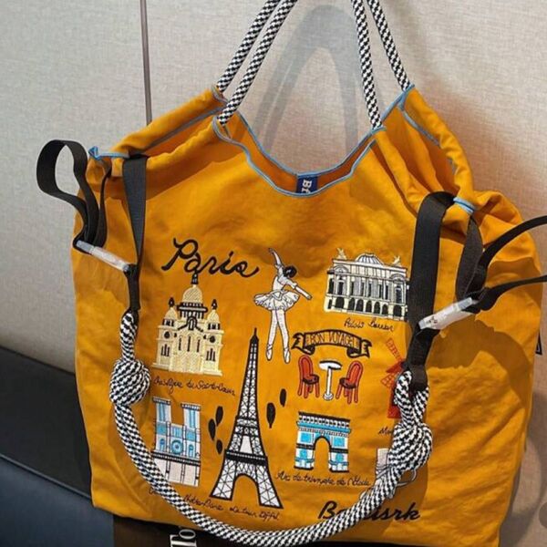 トートバッグ エコバッグ 刺繍 ショルダーベルトつき 2way ショルダー 斜めがけ 韓国ファッション 人気 買い物バッグ