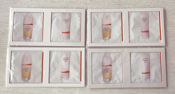 送料込★サンプル【各4包×SHISEIDO 資生堂 エッセンス スキングロウ プライマー/ファンデーション 220Linen】