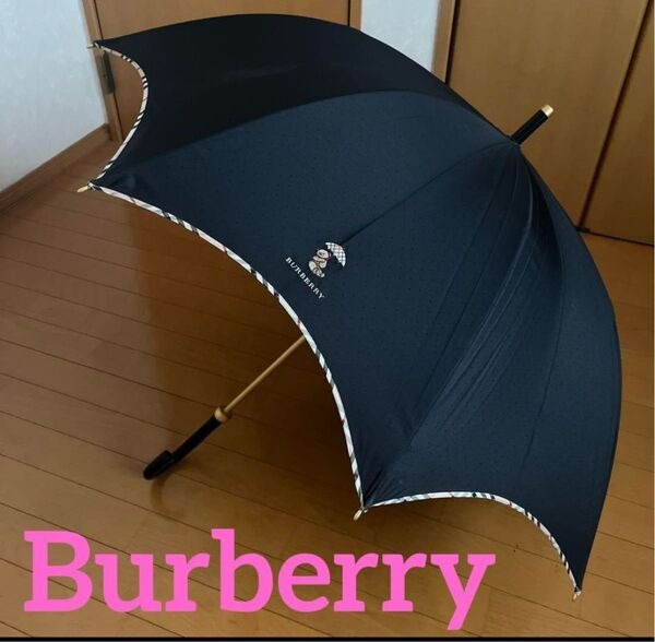 Burberry 傘 長傘 くま テディベア クマ チェック 黒 ブラック 美品 レア バーバリー ベア 雨傘