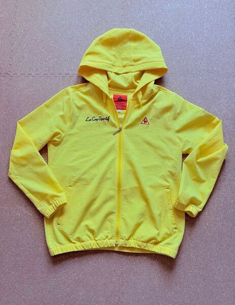 【美品】LECOQ GOLF ルコックゴルフ ジップパーカー シアサッカー イエロー系 LL ゴルフウェア レディース