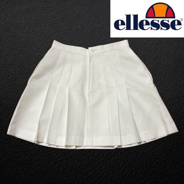 美品 スカート エレッセ ellesse 白 ホワイト M テニス ゴルフ スコート ミニスカート 総プリーツ スポーツ