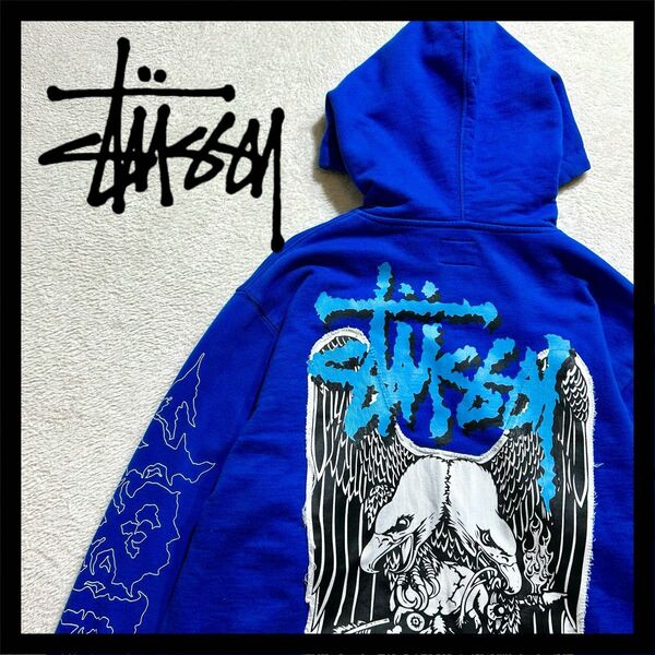 激レア 【STUSSY】 ジップアップパーカー M スカル 鷹 スウェットパーカー バーチャルラプラス
