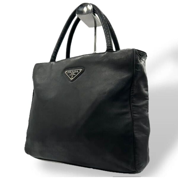 良品 1607 PRADA プラダ ハンドバッグ ミニハンドバッグ 三角ロゴ 三角プレート オールレザー ブラック