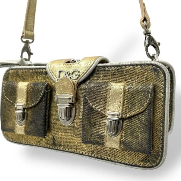 希少 1614 Dolce&Gabbana ドルチェアンドガッパーナー ショルダーバッグ ハンドバッグ デニム レザー がま口 金