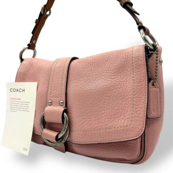 美品 1642 Coach コーチ Soho ソーホー ワンショルダーバッグ ハンドバッグ レザー シボ革 ピンク フラップ