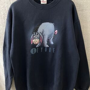 ◆美品◆古着プーさん Eeyoreイーヨースエットトレーナー ビンテージ L キャラクター ネイビー USA製
