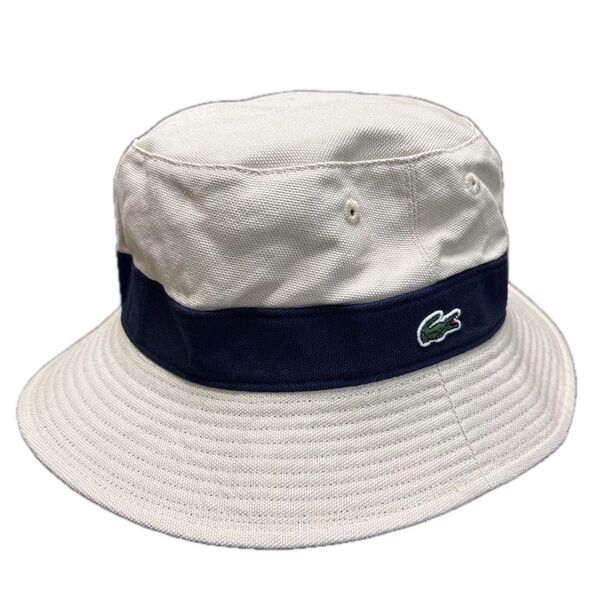 LACOSTE リバーシブルサファリハット バケットハット ベージュ/ネイビー