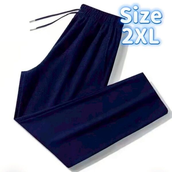 ジャージ ワッフルパンツ 2XL 部屋着 ネイビー ゆったり 薄手 ストレートパンツ ワイドパンツ カジュアル 男女兼用