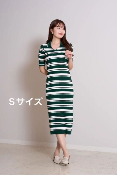 新品 ハーリップトゥ her lip to Stripe Rib Polo Dress ボーダー ワンピース モス グリーン 緑