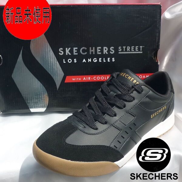 新品28cm(27.5cm相当)スケッチャーズ Skechers 黒 メンズスニーカー 低反発形状記憶インソール