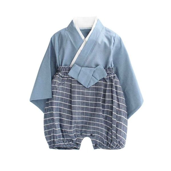 【新品】 ベビー袴 ブルー 90 誕生日 お祝い お正月