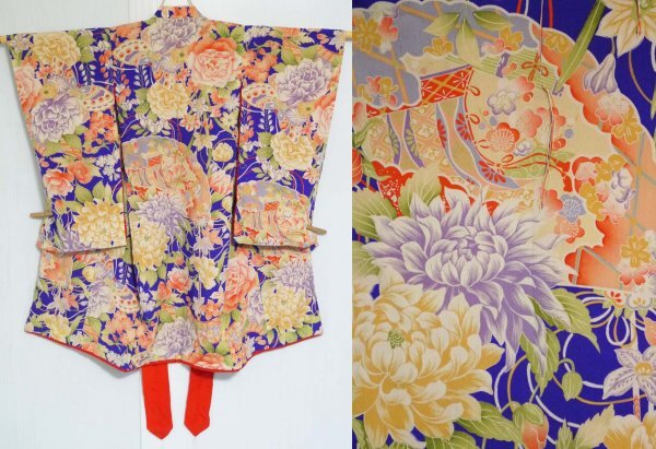 錦紗縮緬アンティーク子供着物！手刺繍入り