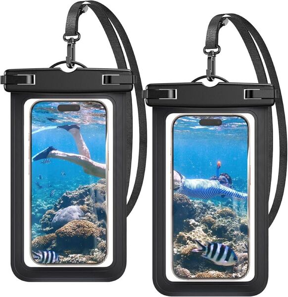 スマホ 防水ケース 海 【2枚セット&熱圧技術】スマホケース IPX8認定 水中・水上で操作できる 良いタッチ感度(ブラック2枚)