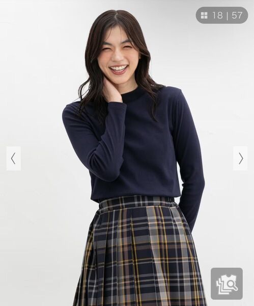 Honeys ハニーズ お肌に優しいこだわり素材 オーガニックハイネックT 長袖 ネイビー Tシャツ 綿100% 敏感肌 トップス