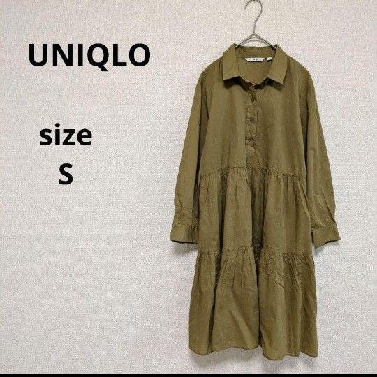 UNIQLO ユニクロ コットン ティアード ミニワンピース カーキ S