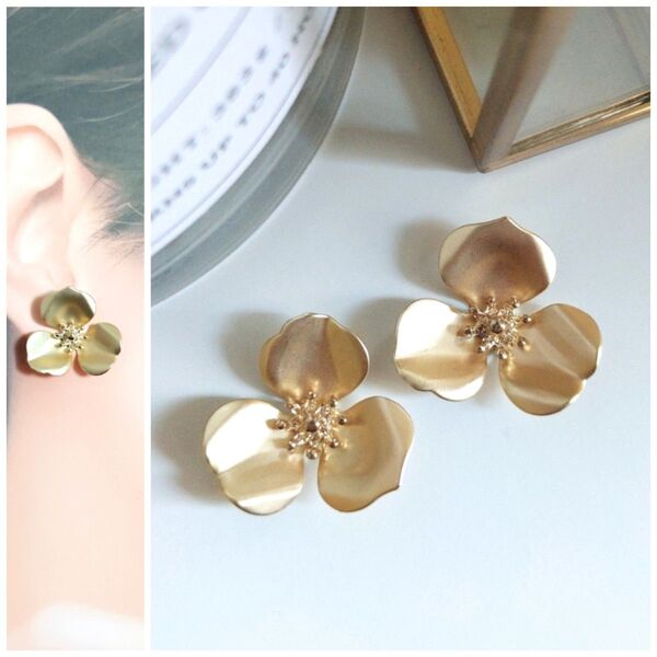 【No.126】 ハンドメイド イヤリング ピアス ノンホールピアス 樹脂イヤリング フラワー 花 アレルギー対応 軽い