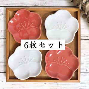 新品 梅花 豆皿 6枚 / 和食器 副菜 お醤油皿 珍味皿 お漬物皿 梅干し皿 などに