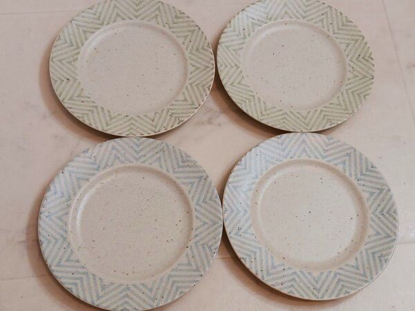 美濃焼 ヘリンボーン プレート グリーン ケーキ皿 小皿 フルーツ皿 リム 4枚 洋食 プレート