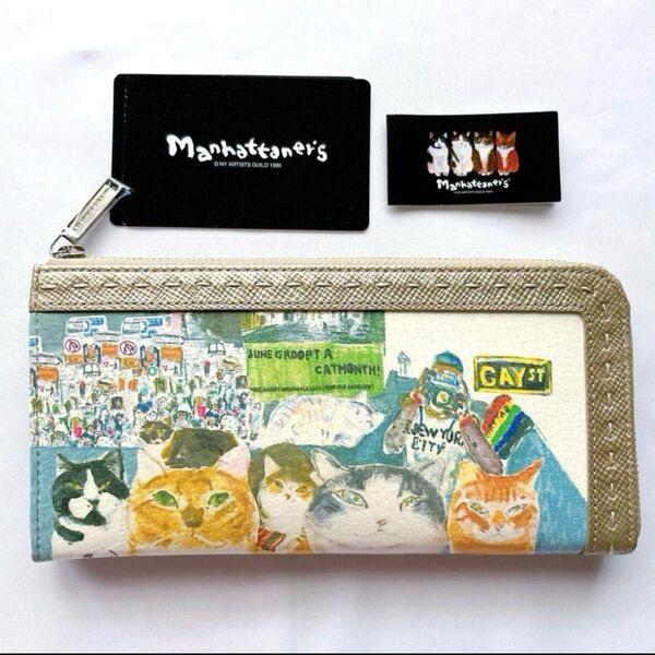 【新品】マンハッタナーズ Manhattaner's 猫 ネコ 長財布 ゴールド