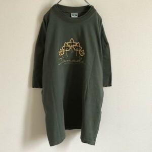 【カナダ製】刺繍デザイン 半袖Tシャツ カーキ Lサイズ