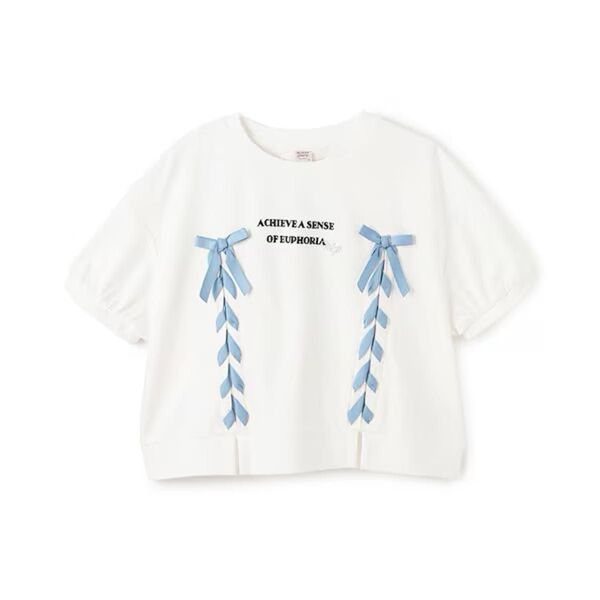 メゾピアノ新品新作タグ付き袖パフレースアップTシャツ150