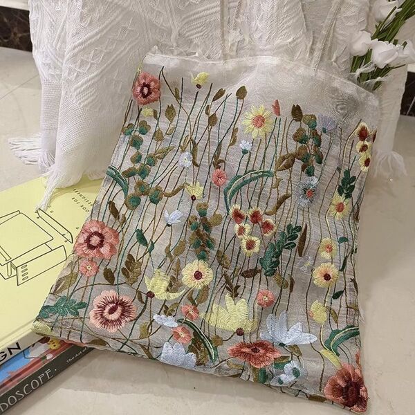 花 刺繍 チュールバッグ フラワー トートバッグ サブバック 花刺繍 雑貨 韓国