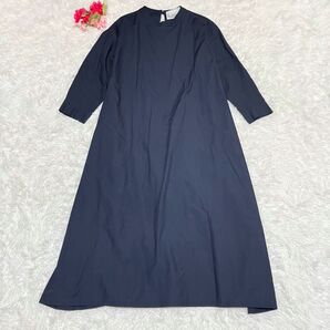 美品 ビアズリー マキシワンピース 七分袖 バックデザイン コットン F