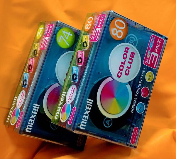 【新品】maxell☆カラー CLUBカセットテープ74分3本巻+80分3本巻