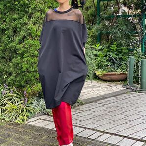 【美品】FLUMOR フラマー ワンポイントロゴメッシュmixドレス ワンピース