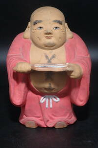 色絵 陶印 陶布袋 在銘 仏像 置物 七福神 置物 縁起物 高さ約20.5cm
