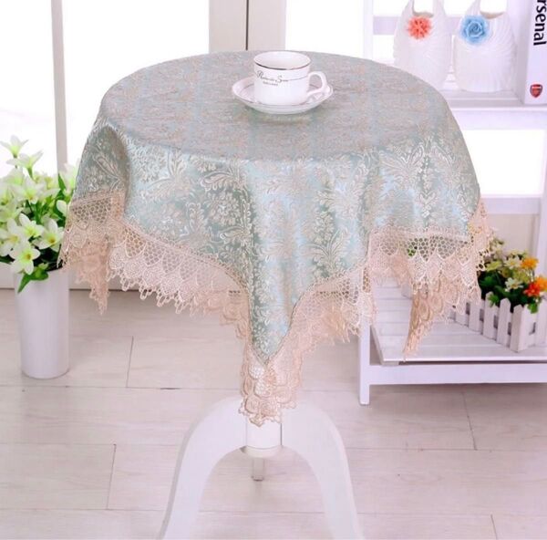 新品 テーブルカバー グリーン 正方形 80x80 刺繍 マルチカバー サイドテーブルカバー 冷蔵庫カバー 電子レンジカバー