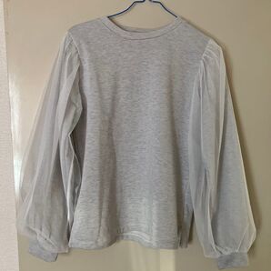 美品トップス 長袖 パフスリーブ グレー ラメ入り