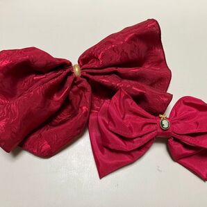 ヘアアクセサリー リボン カメオ 赤 髪飾り