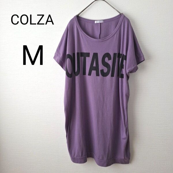 【Honeys COLZA】レディース ロゴ 半袖チュニック 半袖トップス Mサイズ パープル ゆったり