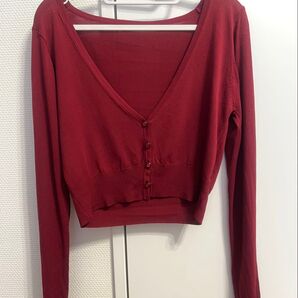 新品未着用★カーディガン トップス レディース 羽織り 赤 レッド 長袖トップス 長袖 ミニ丈 クロップド丈 春夏カーディガン