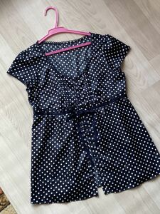  Pour La Frime * lady's blouse * navy dot *M size 