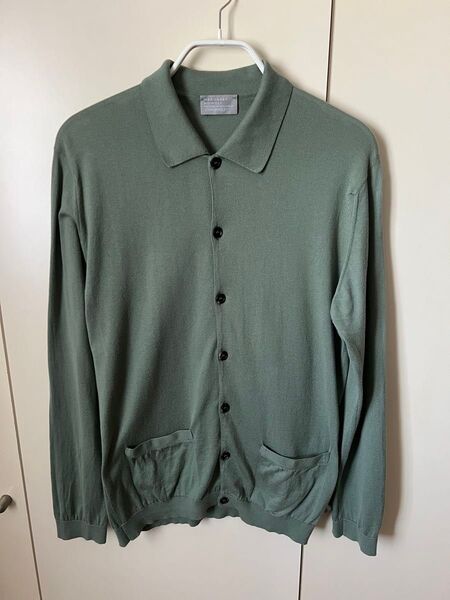 JOHN SMEDLEY MARGARET HOWELL ポロカーディガン シーアイランドコットン L ライトグリーン 若草色