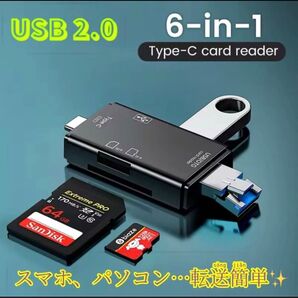 多機能高速転送アダプター,モバイルコンピュータカードリーダー,otg,tfおよびsd変換,USB 2.0タイプc,6 in 1