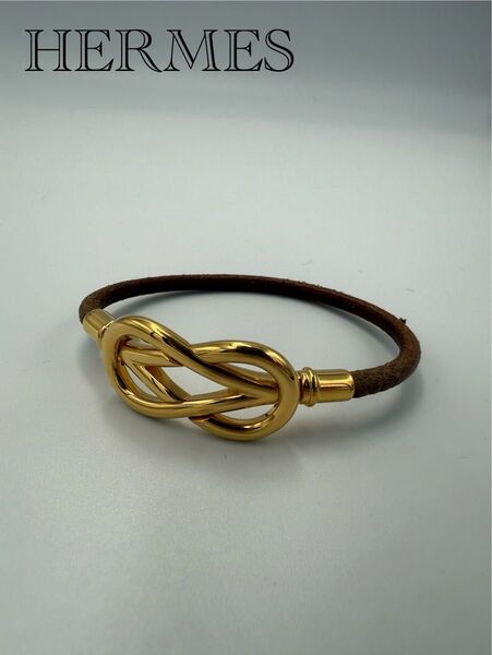HERMES アタメ レザー ゴールド金具 ブレスレット