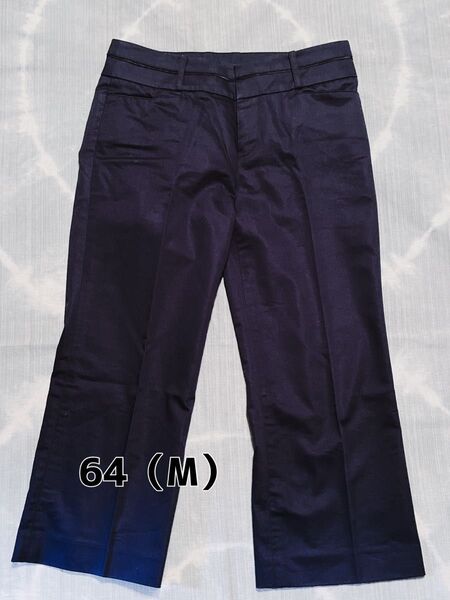 期間限定★クロップドパンツ 紺 ネイビー センタープレス レディースM